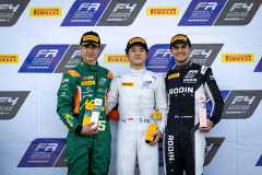 Abu Dhabi (UAE), January 16-18 2026 - Round 1 of FRMET / UAE4 at Yas Marina Circuit. Podium race 2: Christian HO #16 MP Motorsport, Miguel COSTA #05 RPM and Alex NINOVIC #02 Rodin Motorsport. © 2026 Dutch Photo Agency.